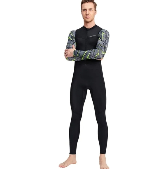 Men's Black and Green Full Body Bathing Suit NWT - Picture 5 of 15